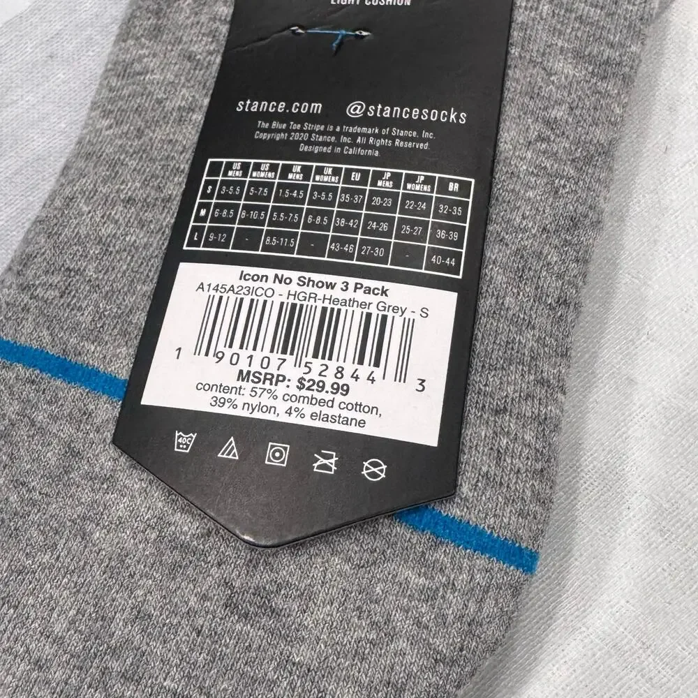 Stance Women's 3-Pack Crew Cut Socks Shoes Heather Gray Size Small NWT
